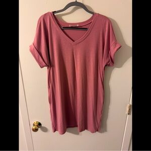 Zenana Outfitters Pink Relaxed Oversized V-Neck Cuffed Sleeve Tunic